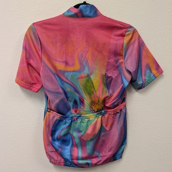 Vintage Pace Sportswear Colorful Tie Dye Floral Women's Cycling Jersey Top sz M - Picture 6 of 10